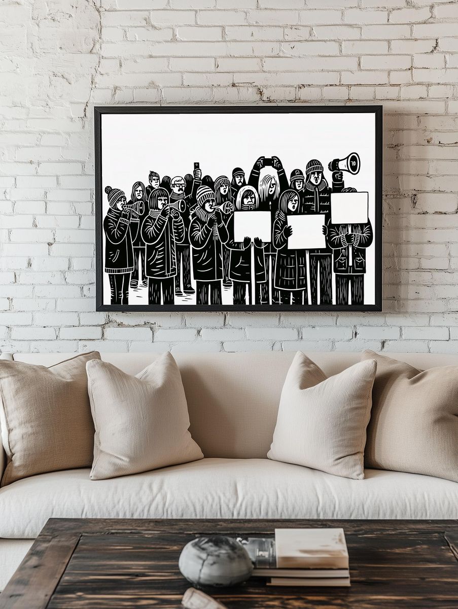 Protest Crowd Illustration Poster. — room view 1