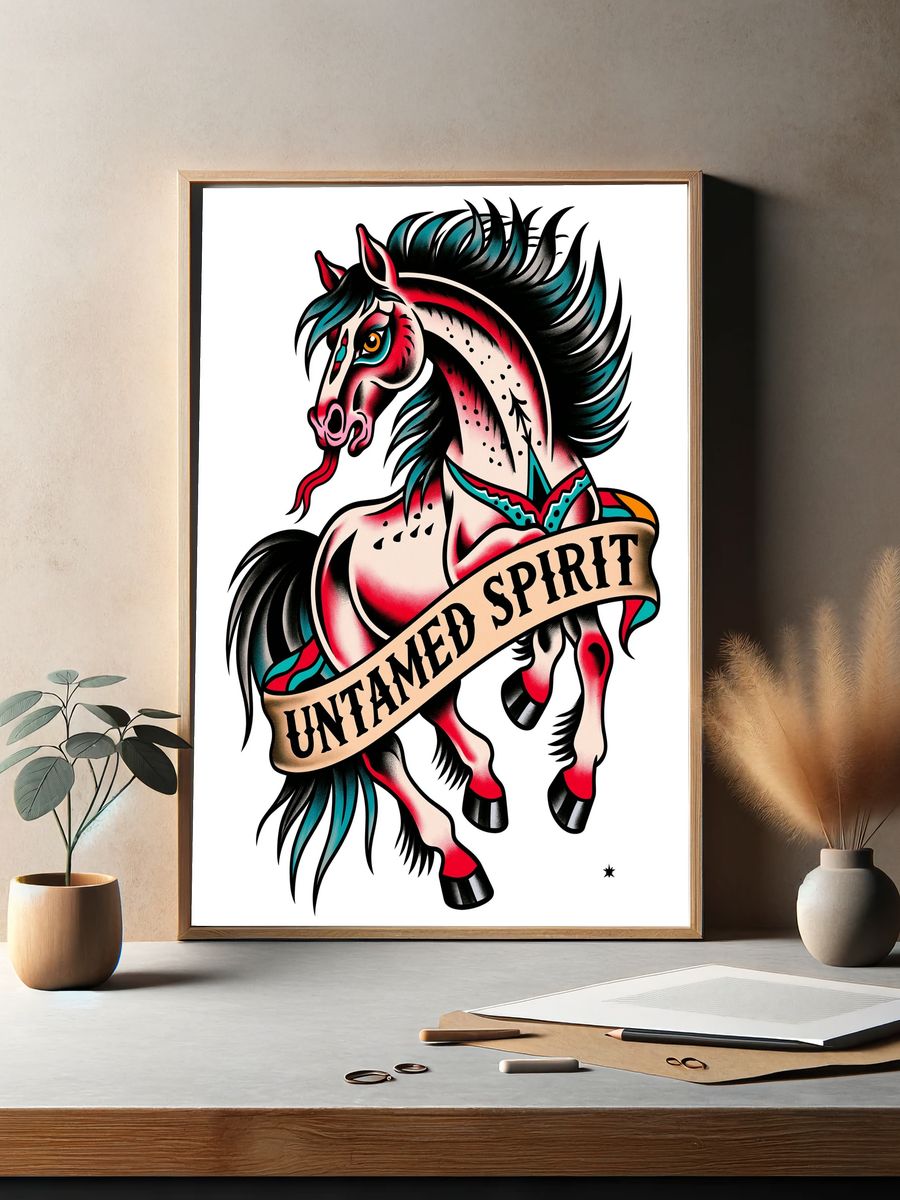 Untamed Spirit Horse Illustration Poster. — room view 2