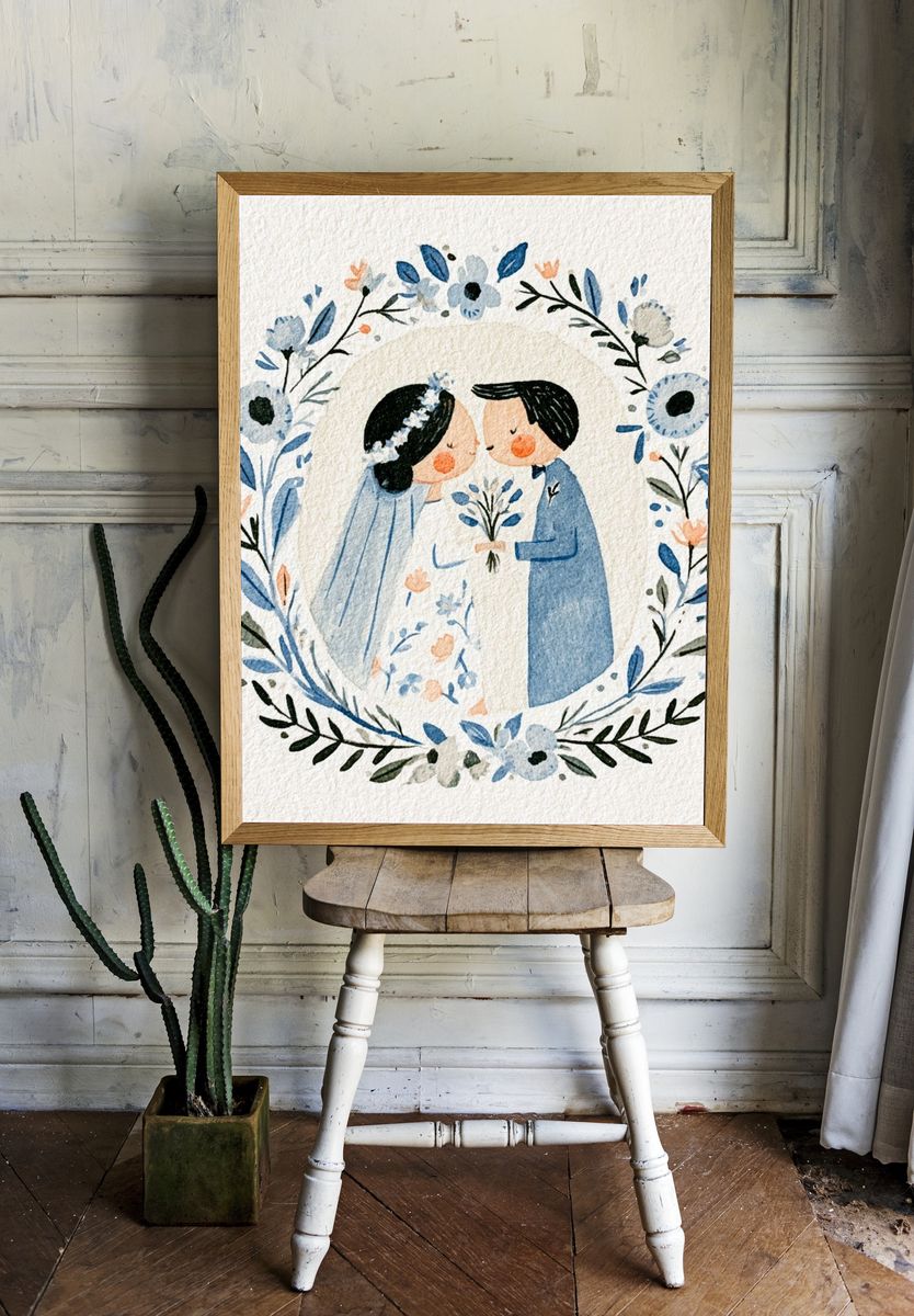 Wedding Couple Watercolor Poster. — room view 1