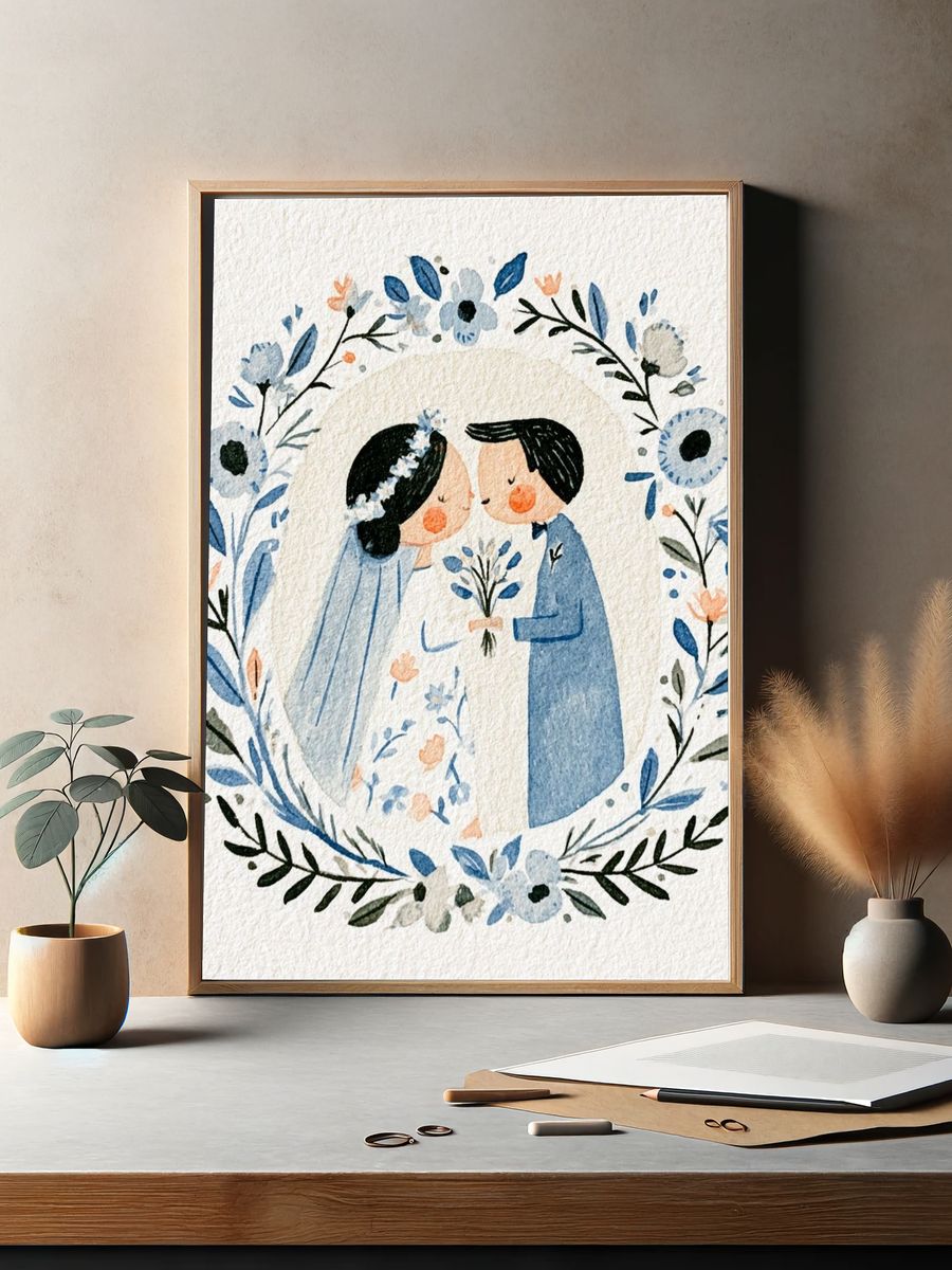 Wedding Couple Watercolor Poster. — room view 2