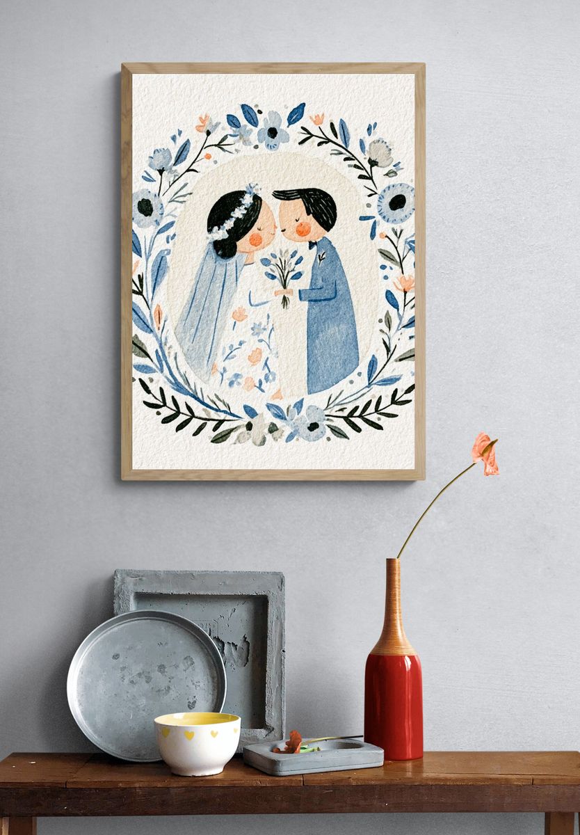 Wedding Couple Watercolor Poster. — room view 3