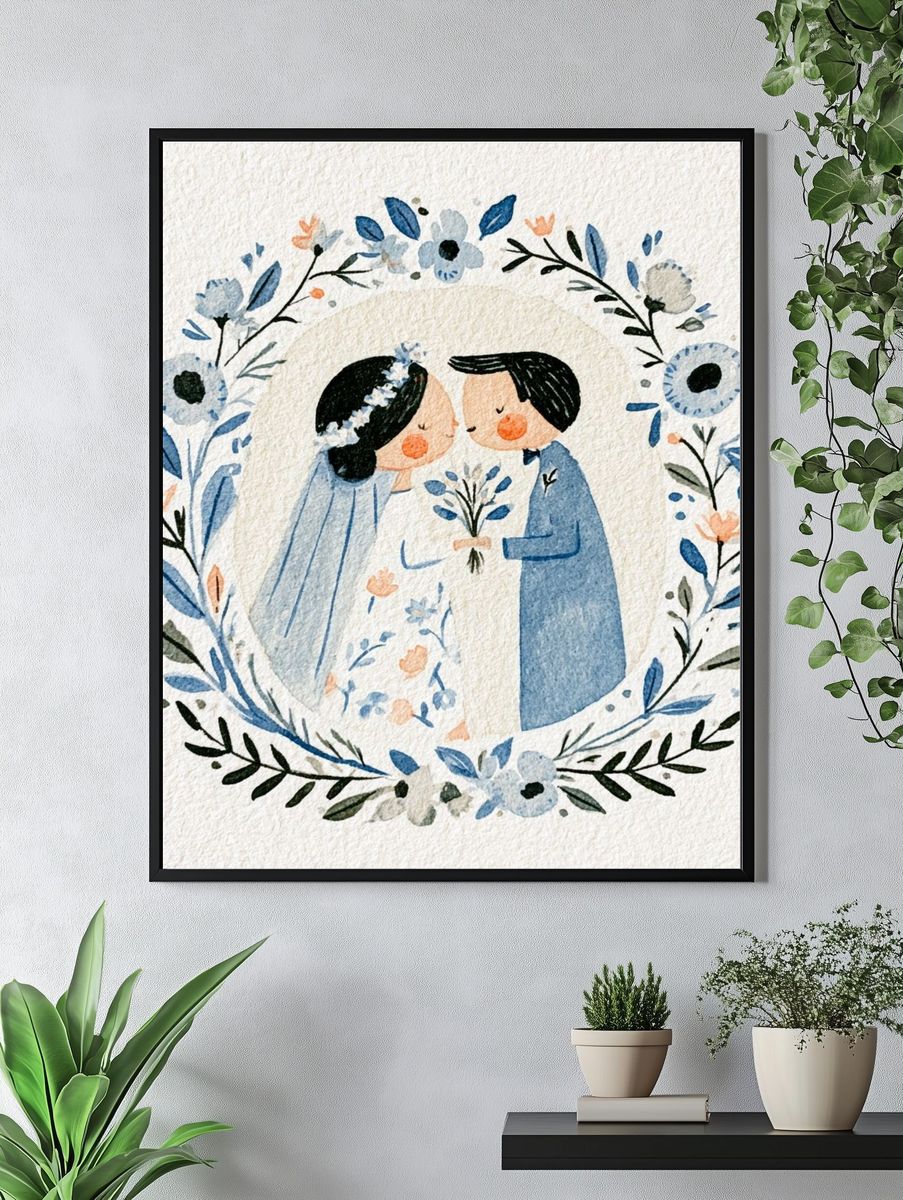 Wedding Couple Watercolor Poster. — room view 4