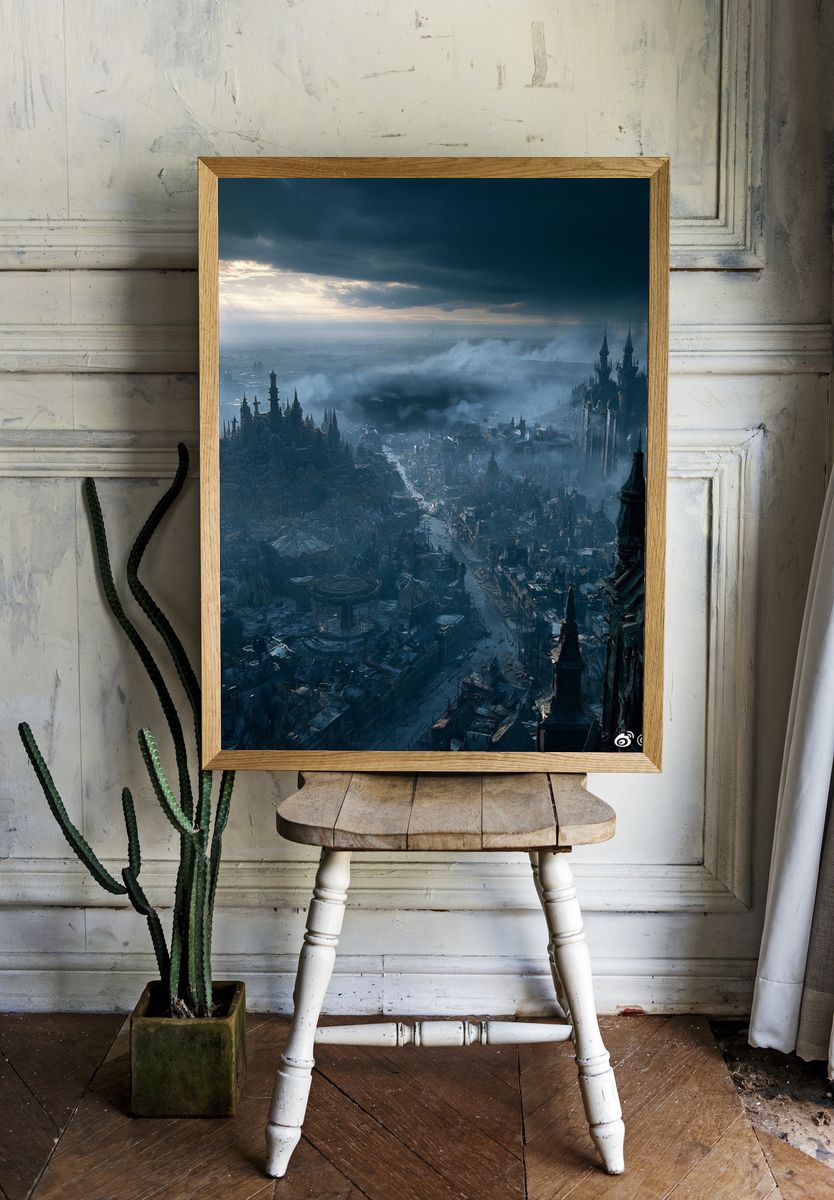 Gothic Cityscape — Fantasy Print. — room view 1