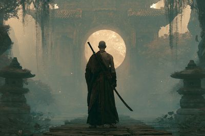 Samurai Temple Gate Digital Art Print.