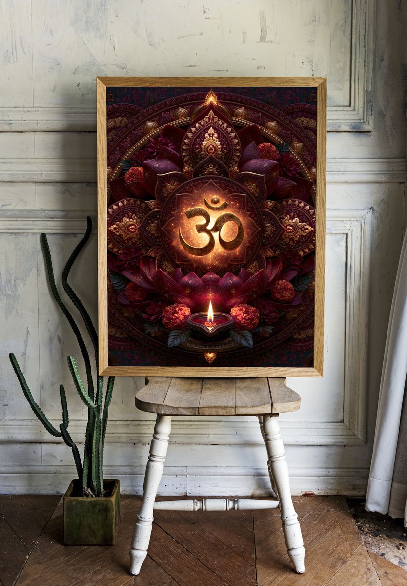 Om Lotus Mandala Typography Poster. room preview
