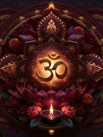 Om Lotus Mandala Typography Poster.