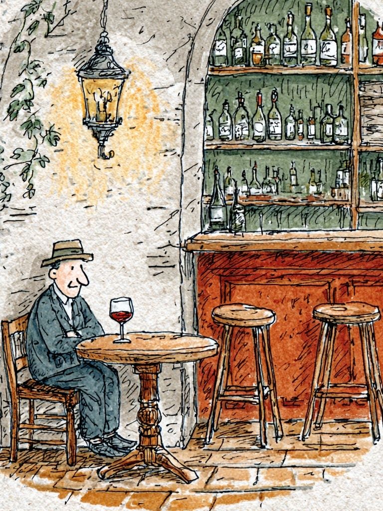 Café Wine Bar Illustration Poster. poster — illustration art