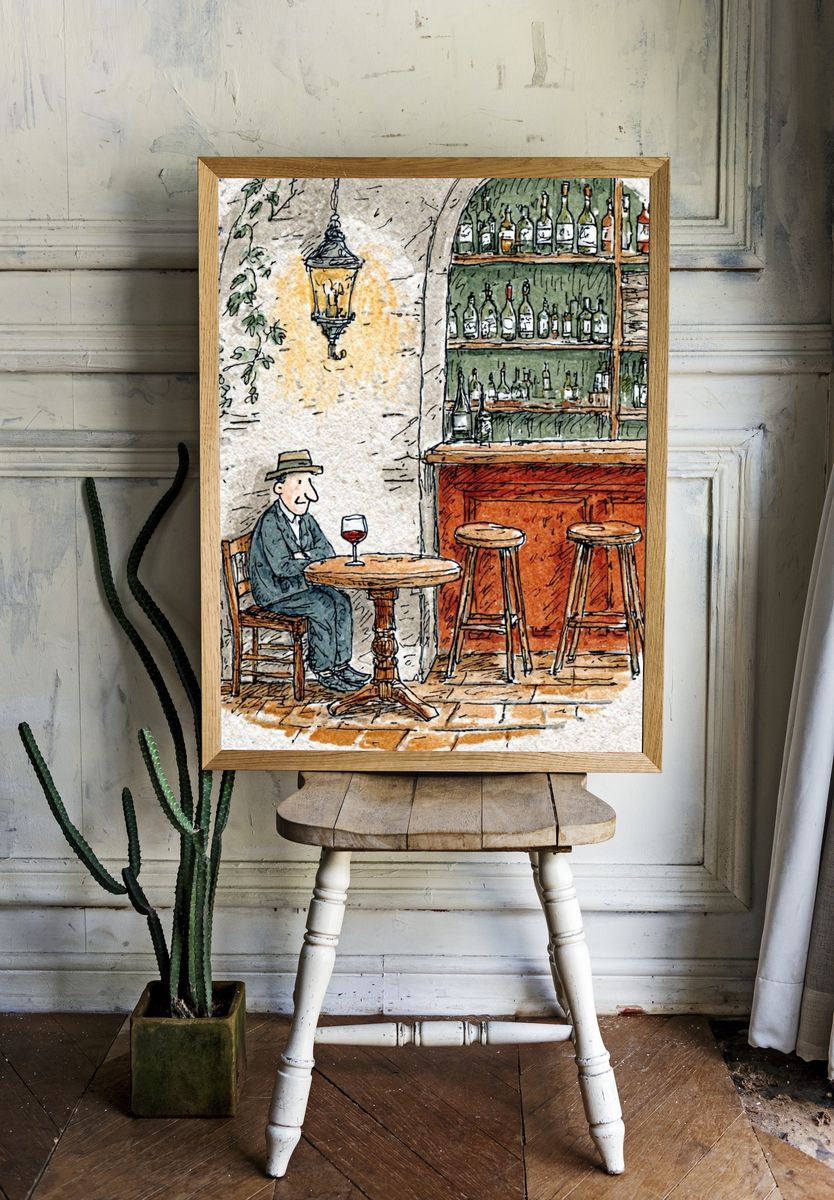 Café Wine Bar Illustration Poster. room preview