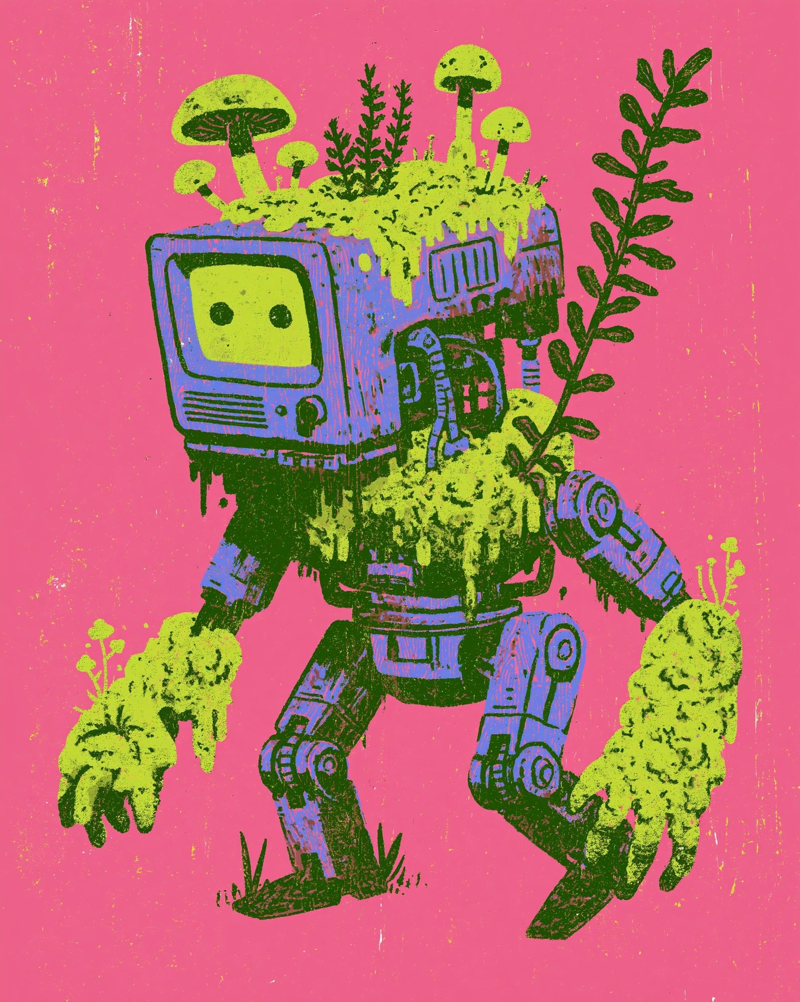 Mushroom Robot Digital Art Poster. poster — illustration art