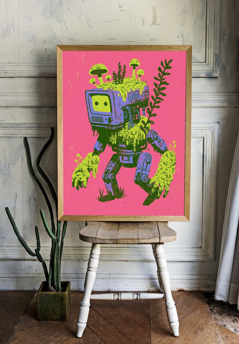 Mushroom Robot Digital Art Poster. room preview
