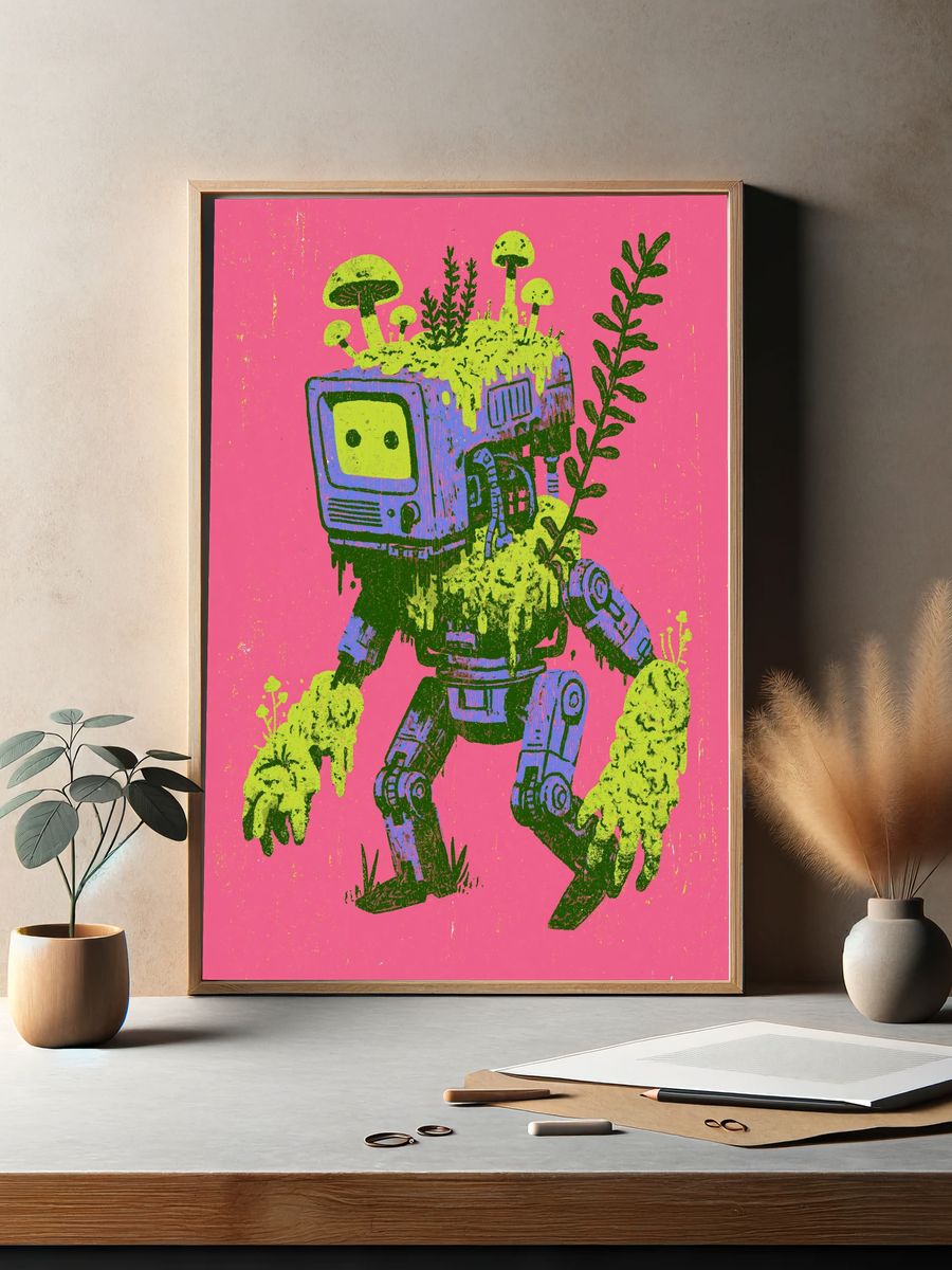 Mushroom Robot Digital Art Poster. — room view 2