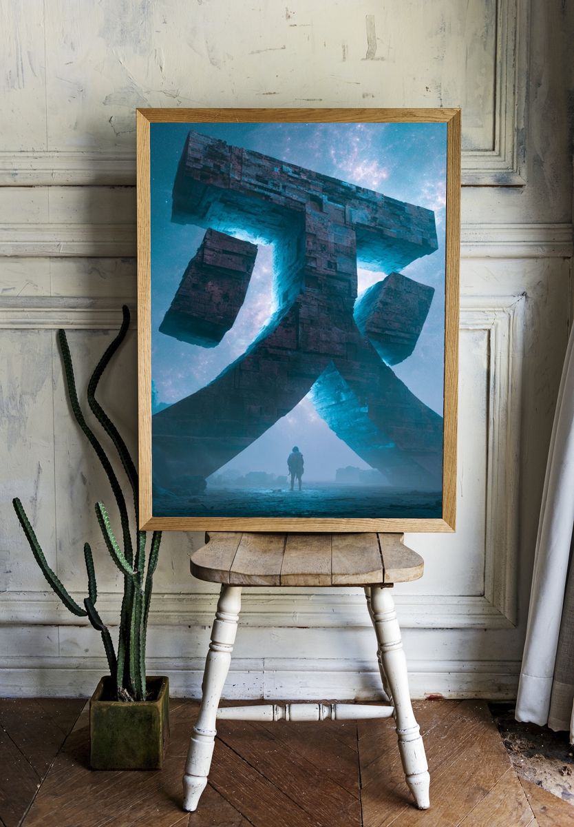Cosmic Monolith Surrealism Print. room preview