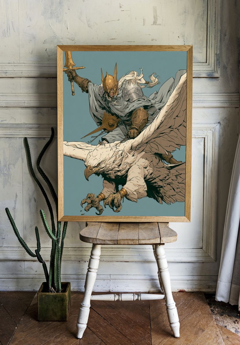 Winged Warrior Fantasy Illustration Poster. — room view 1