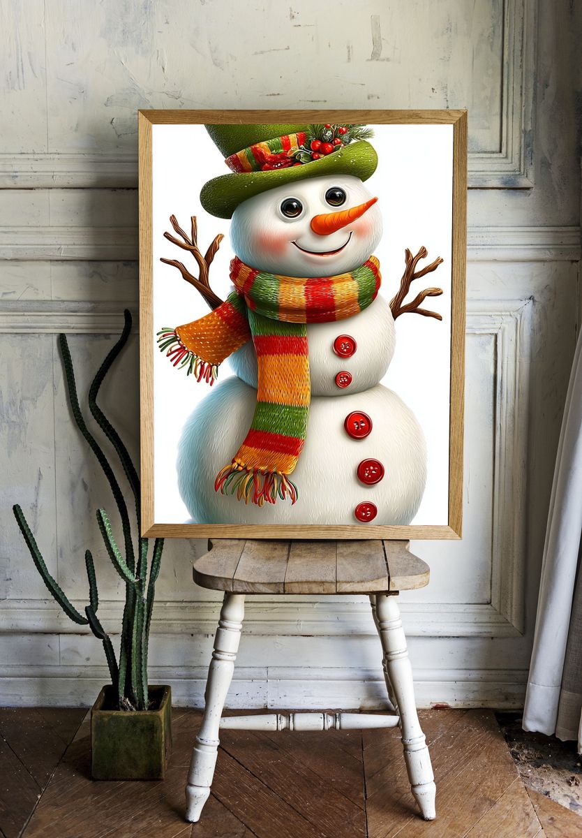 Festive Snowman Illustration Poster room preview