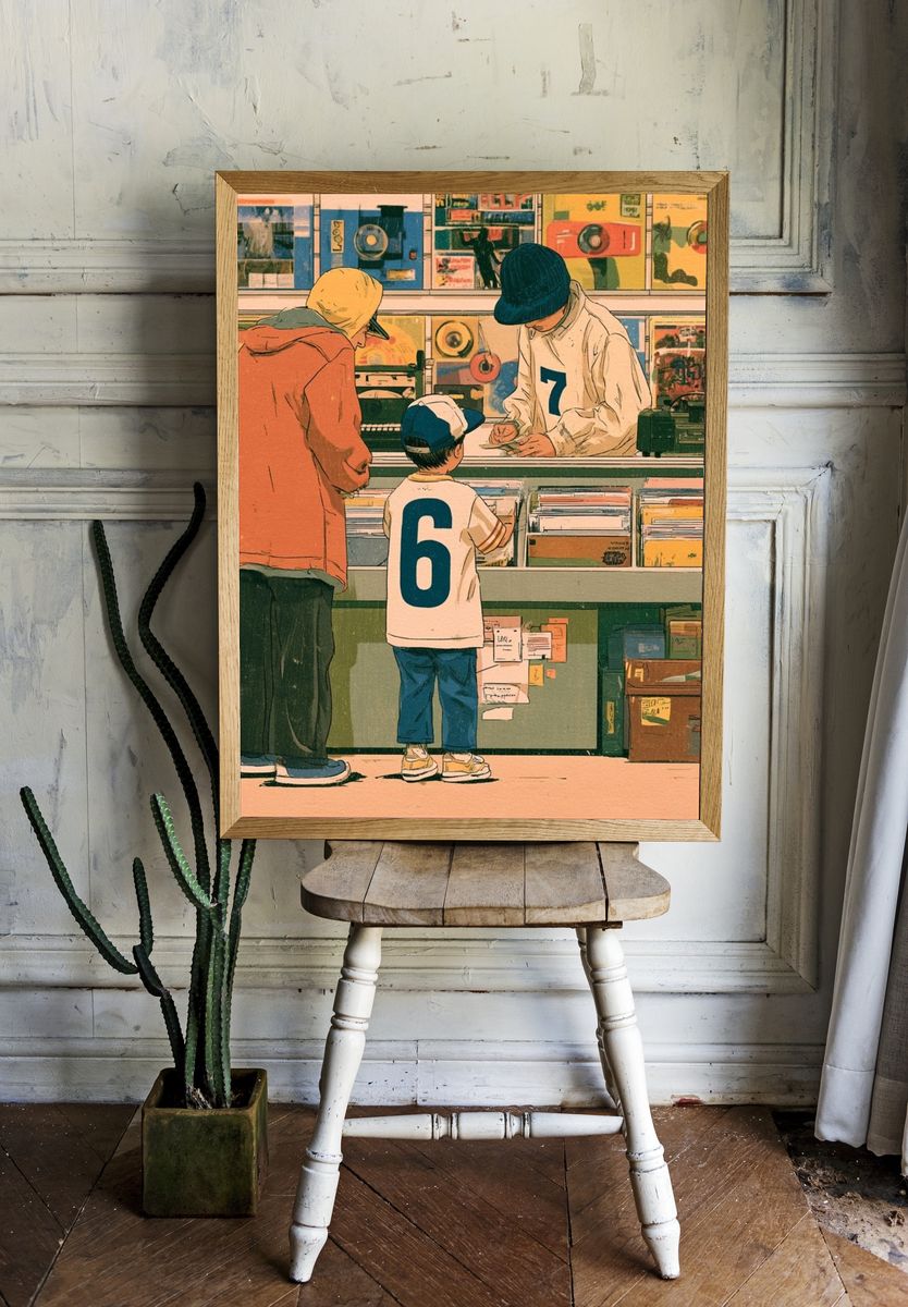 Record Shop Scene Illustration Poster. room preview