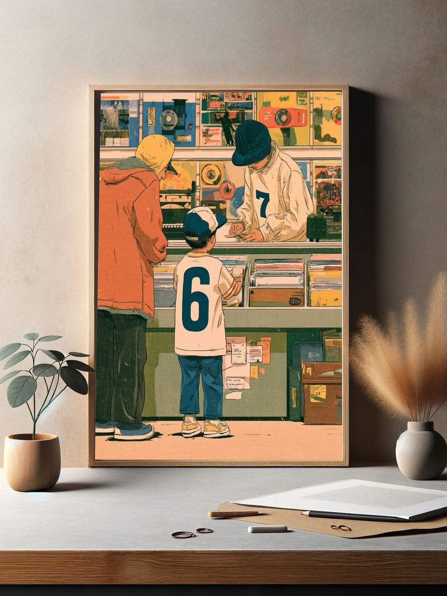 Record Shop Scene Illustration Poster. — room view 2