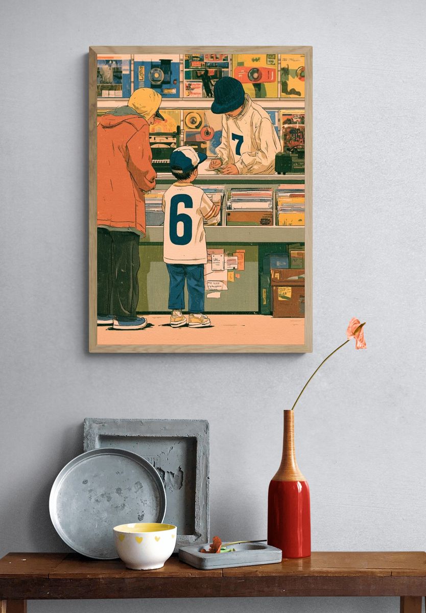 Record Shop Scene Illustration Poster. — room view 3