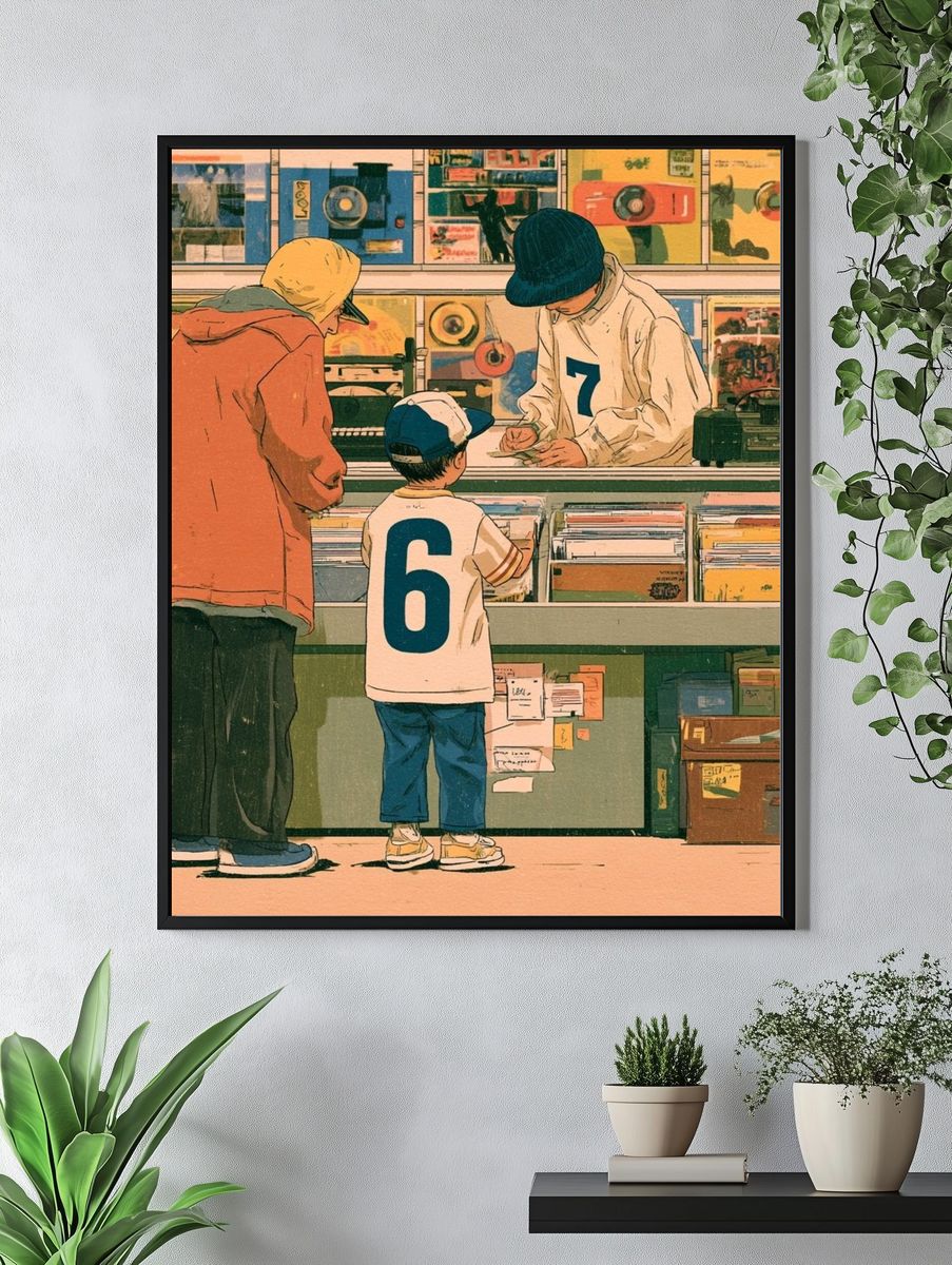 Record Shop Scene Illustration Poster. — room view 4