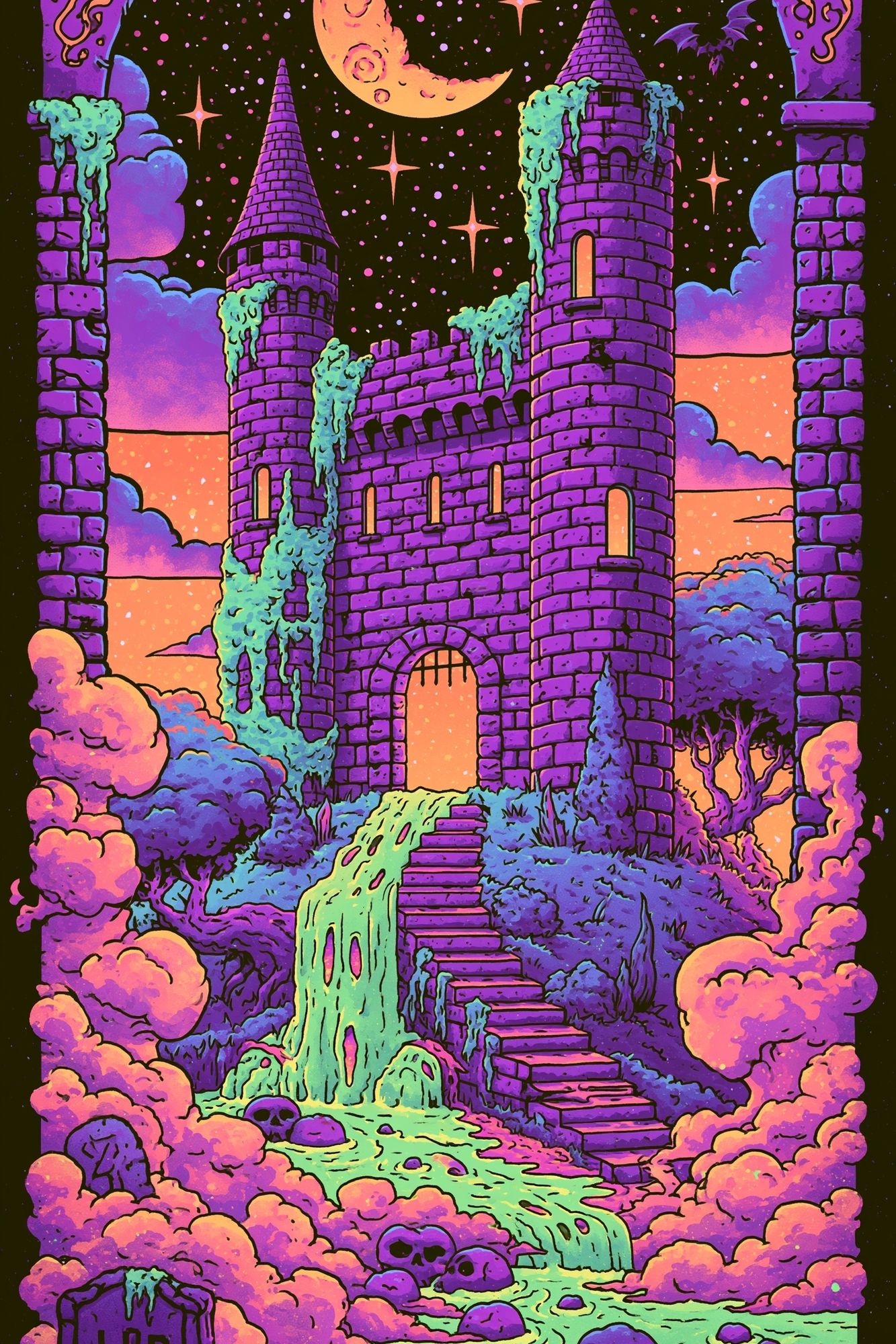 Mystic Moon Castle Fantasy Poster. poster — illustration art