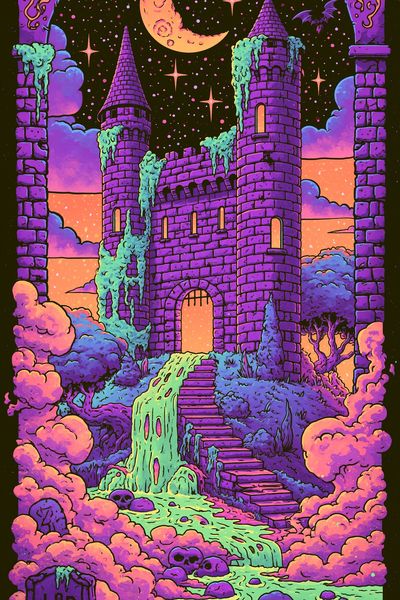 Mystic Moon Castle Fantasy Poster. poster