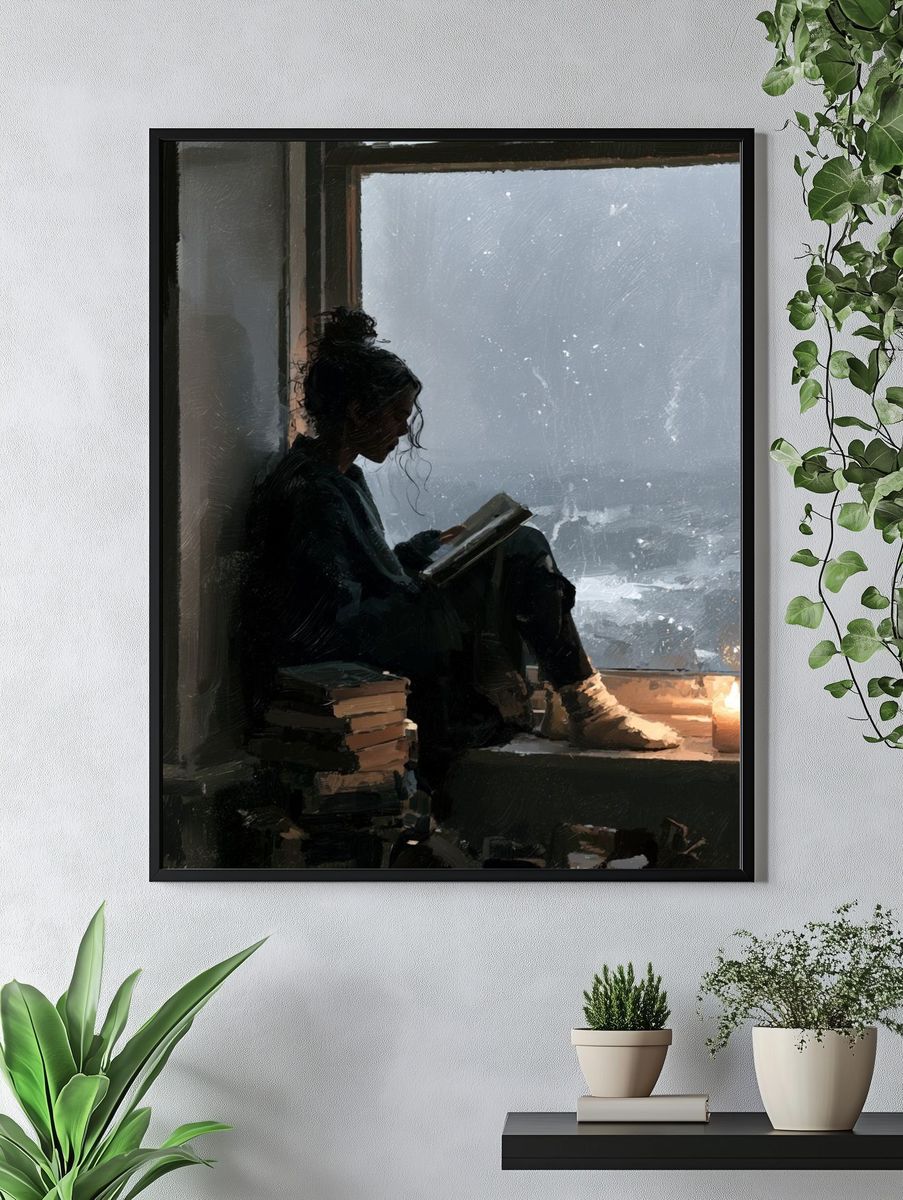 Rainy Window Reading Illustration Poster. — room view 4
