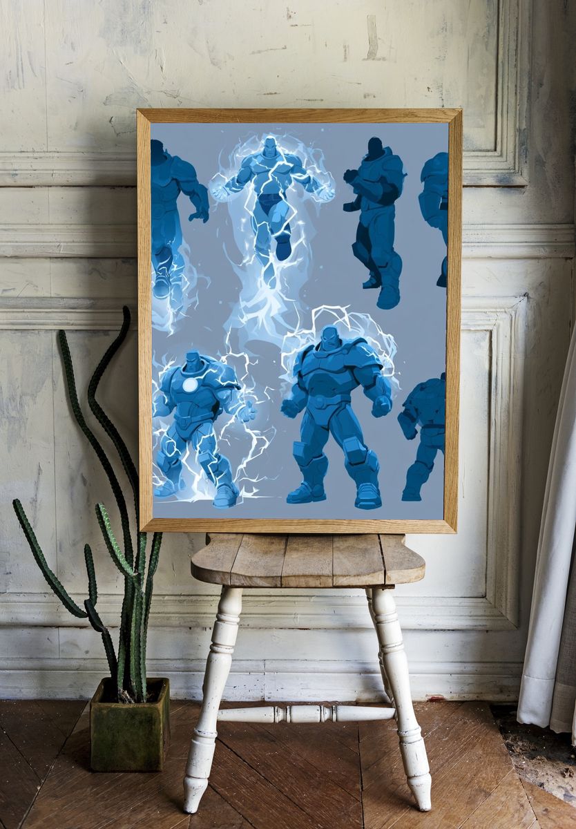 Blue Armored Warrior Character Print. room preview