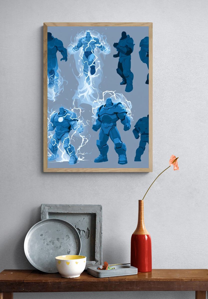 Blue Armored Warrior Character Print. — room view 3