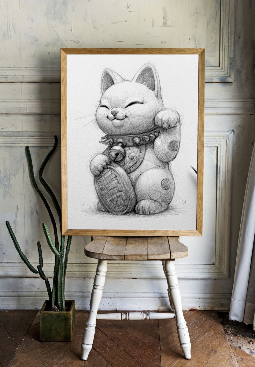 Lucky Cat Sketch Poster. room preview