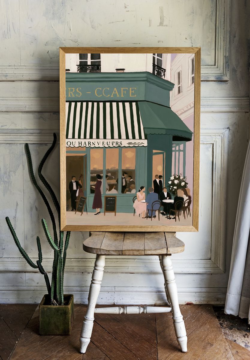 Paris Café Street Scene Print. — room view 1