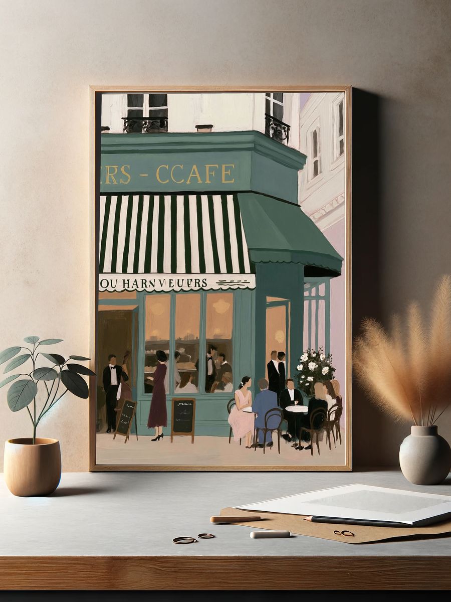 Paris Café Street Scene Print. — room view 2