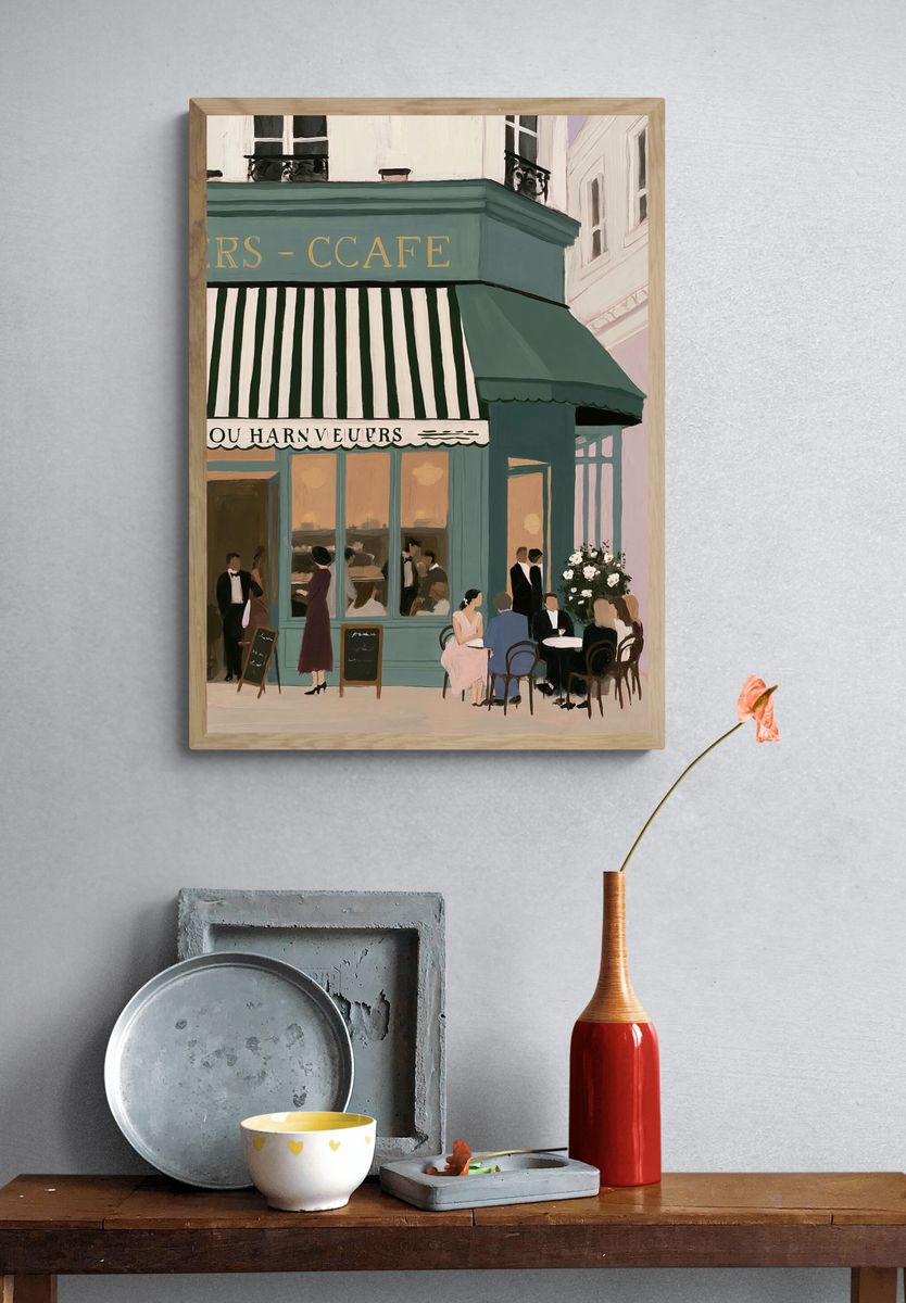 Paris Café Street Scene Print. — room view 3