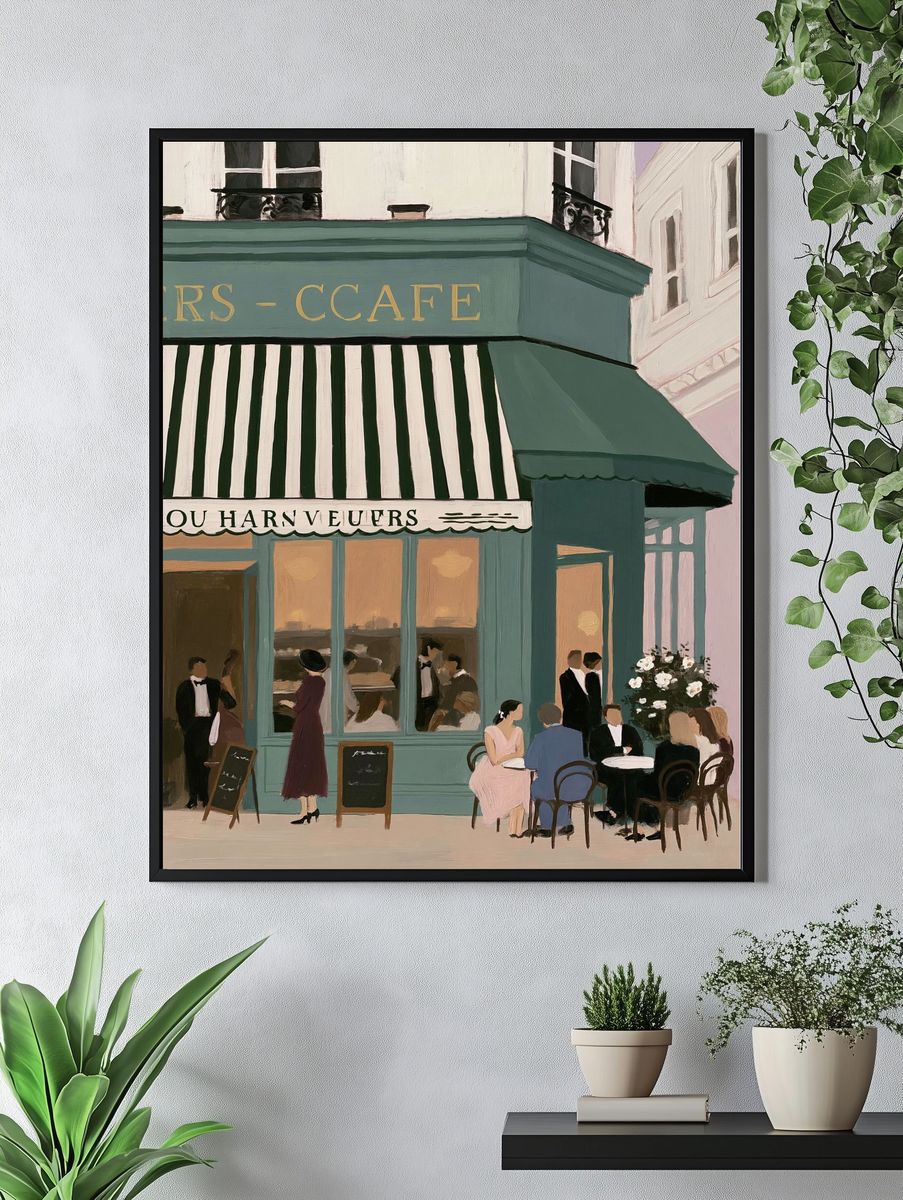 Paris Café Street Scene Print. — room view 4