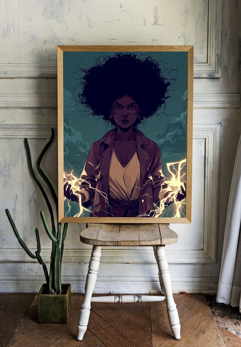 Electric Storm Woman Illustration Poster. room preview