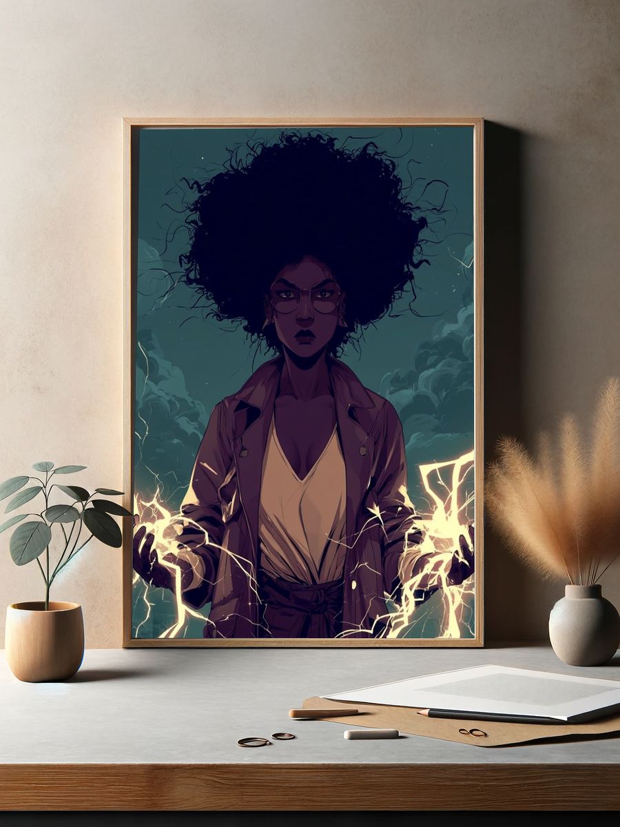 Electric Storm Woman Illustration Poster. — room view 2