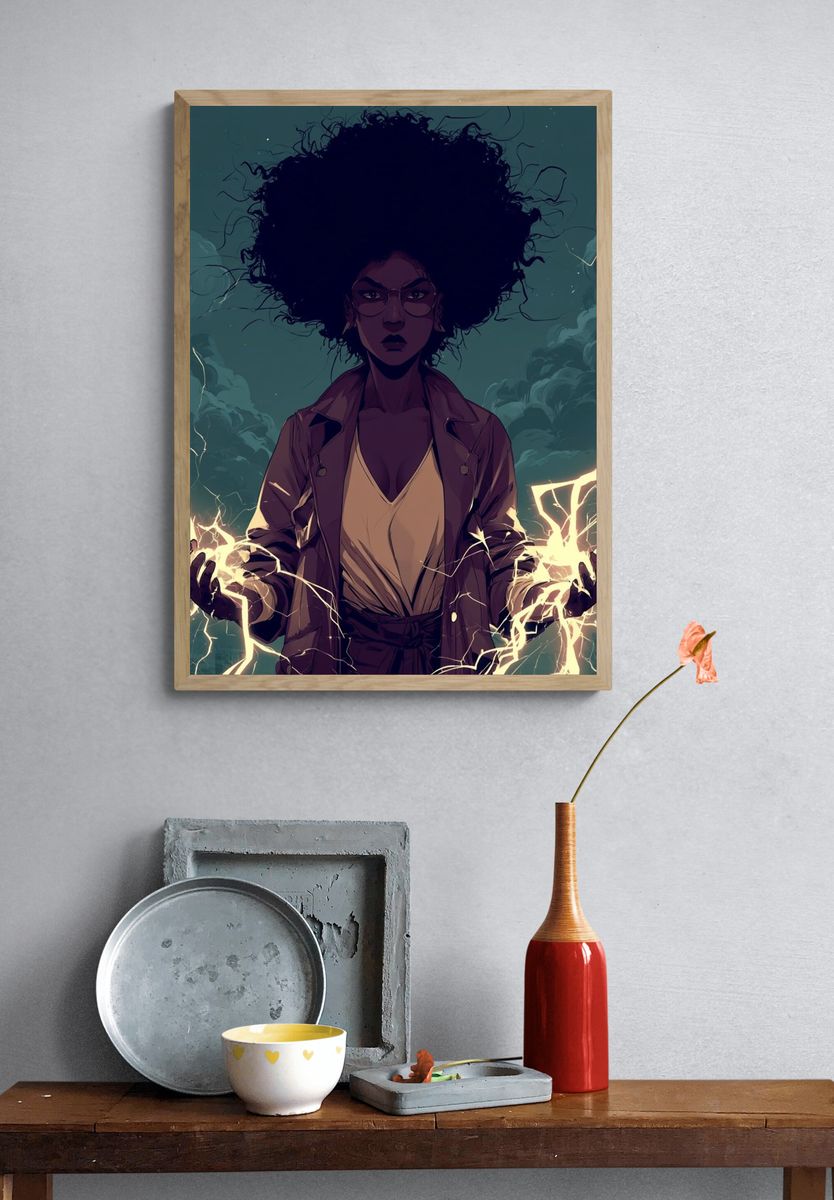 Electric Storm Woman Illustration Poster. — room view 3