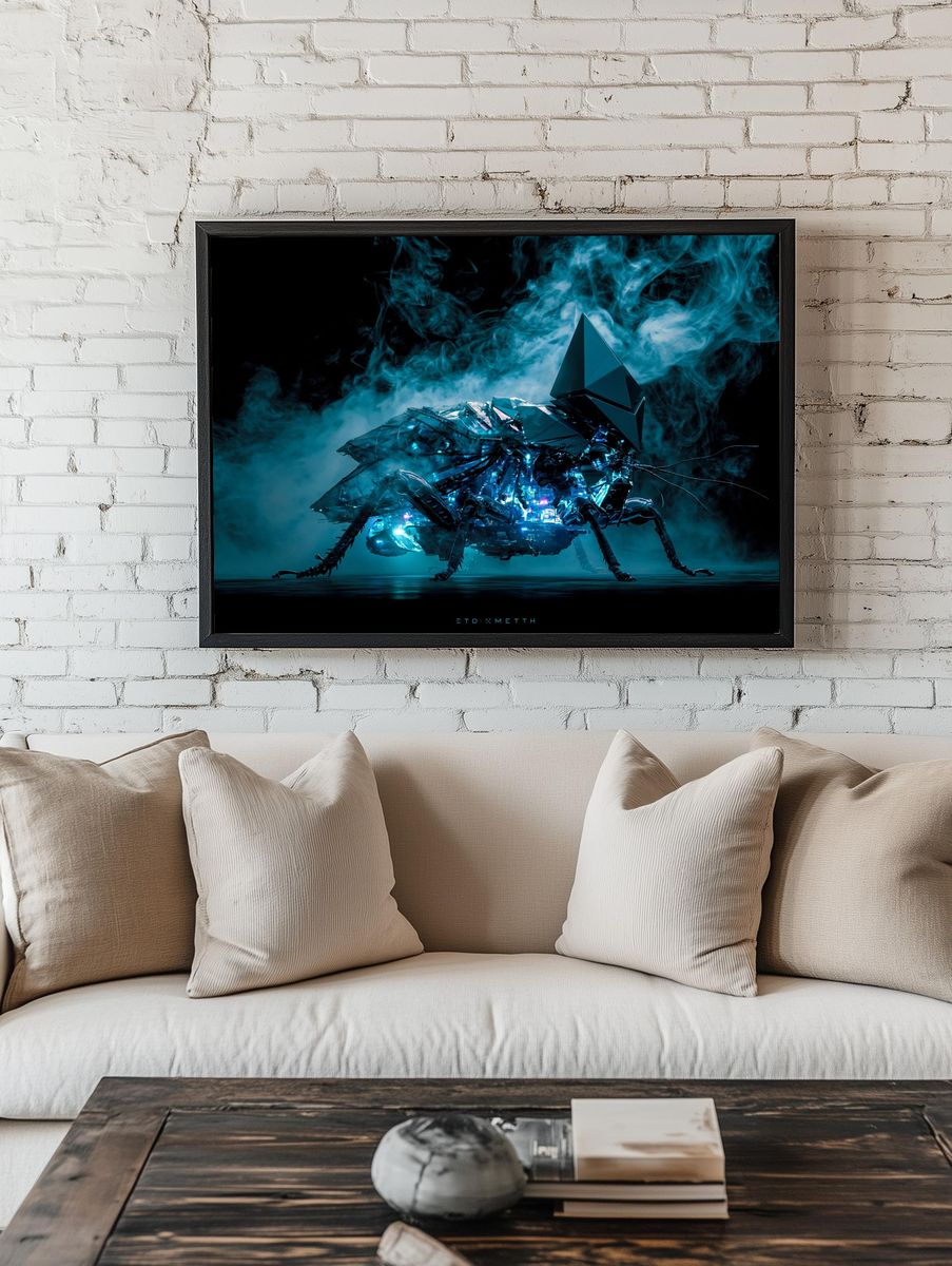 Cyber Moth Digital Art Poster. — room view 1