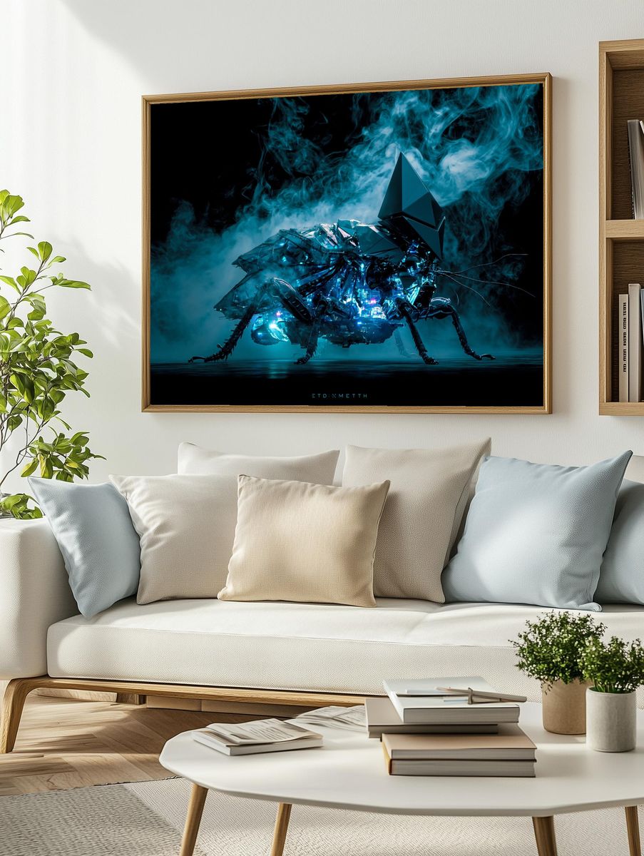 Cyber Moth Digital Art Poster. — room view 2