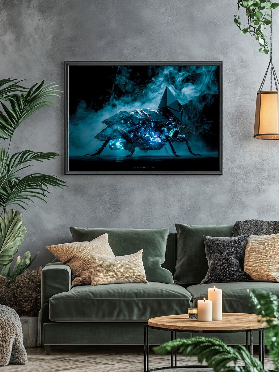 Cyber Moth Digital Art Poster. — room view 4