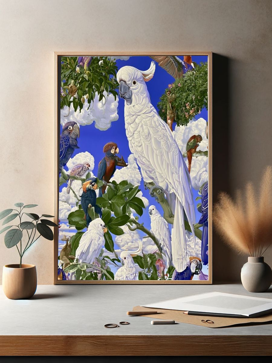 Tropical Parrots in the Sky Poster. — room view 2