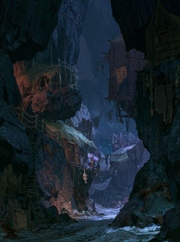 Mystic Canyon Village Fantasy Print. poster detail