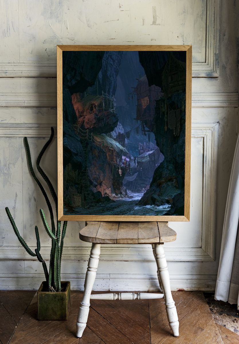 Mystic Canyon Village Fantasy Print. room preview