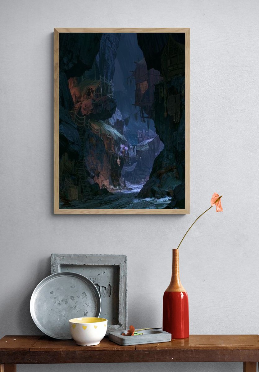 Mystic Canyon Village Fantasy Print. — room view 3