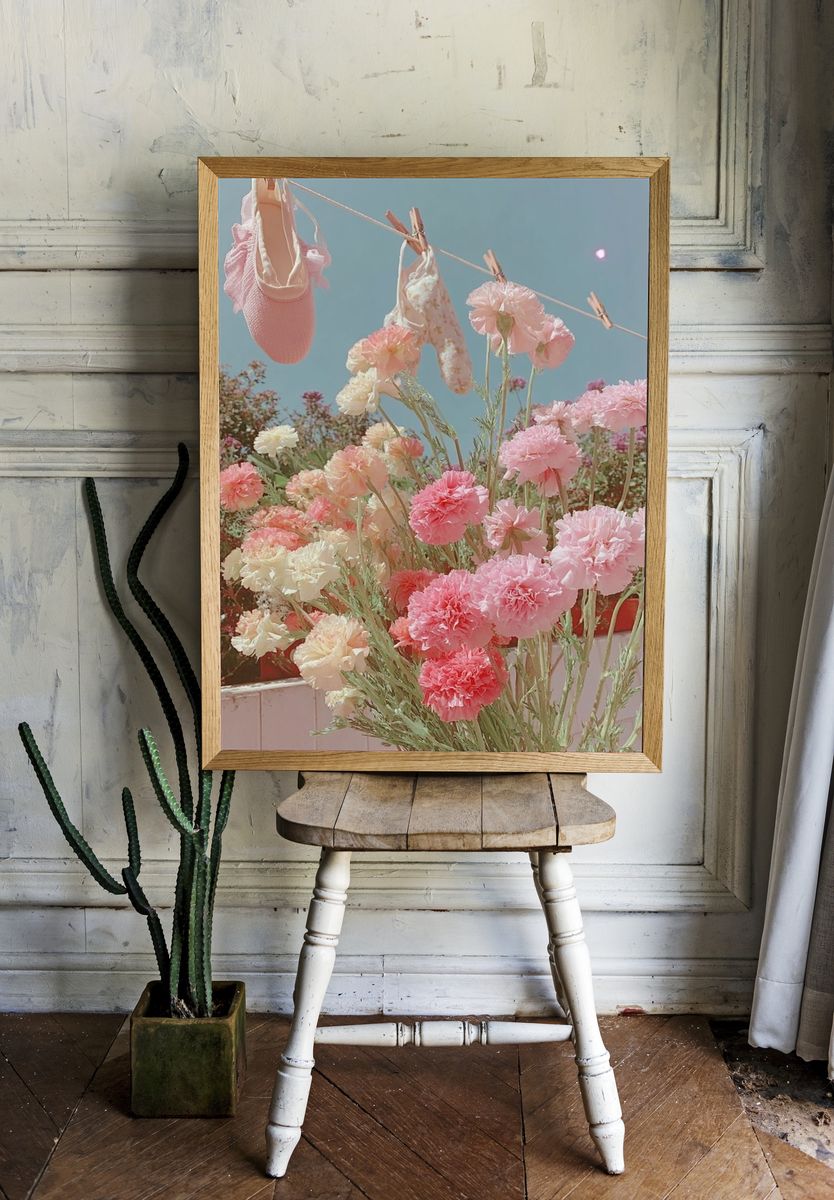 Pastel Flower Clothesline Illustration Print room preview