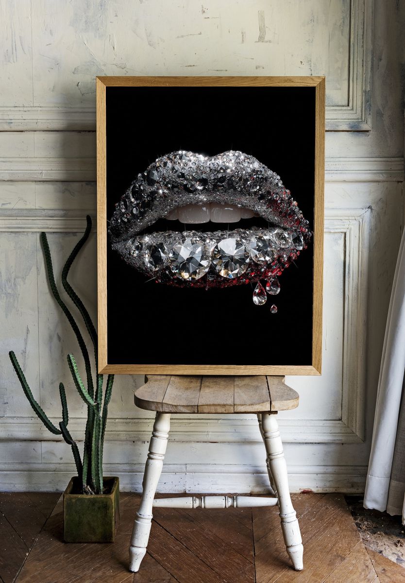 Crystal Lips Surrealism Print. room preview