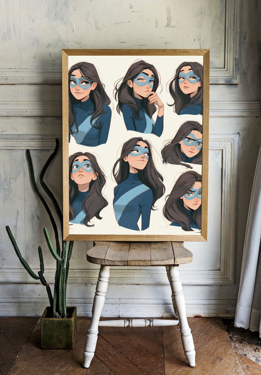 Masked Heroine Portrait Collage Print. room preview