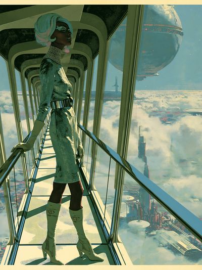 Futuristic Skywalk Portrait Print.