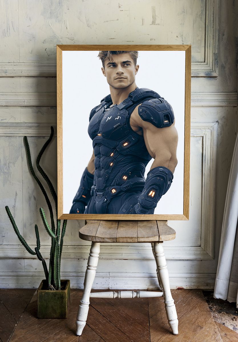 Futuristic Armored Hero Portrait Poster. room preview