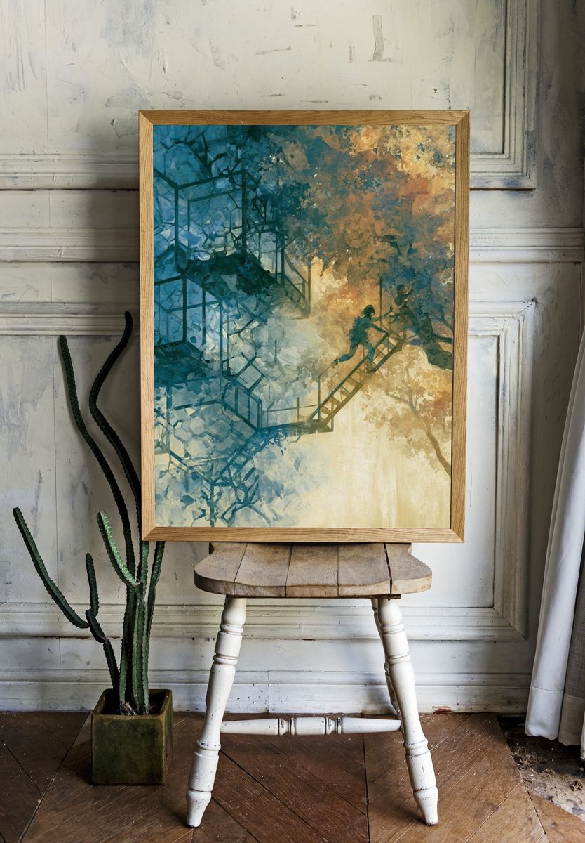 Dreamlike Tree Stairway Illustration Poster. room preview