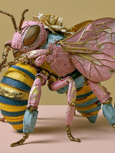 Pastel Bee Sculpture Print. poster