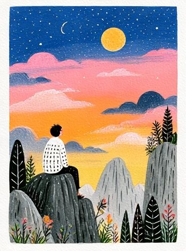Dreamy Sunset Landscape Illustration Poster. poster — illustration art